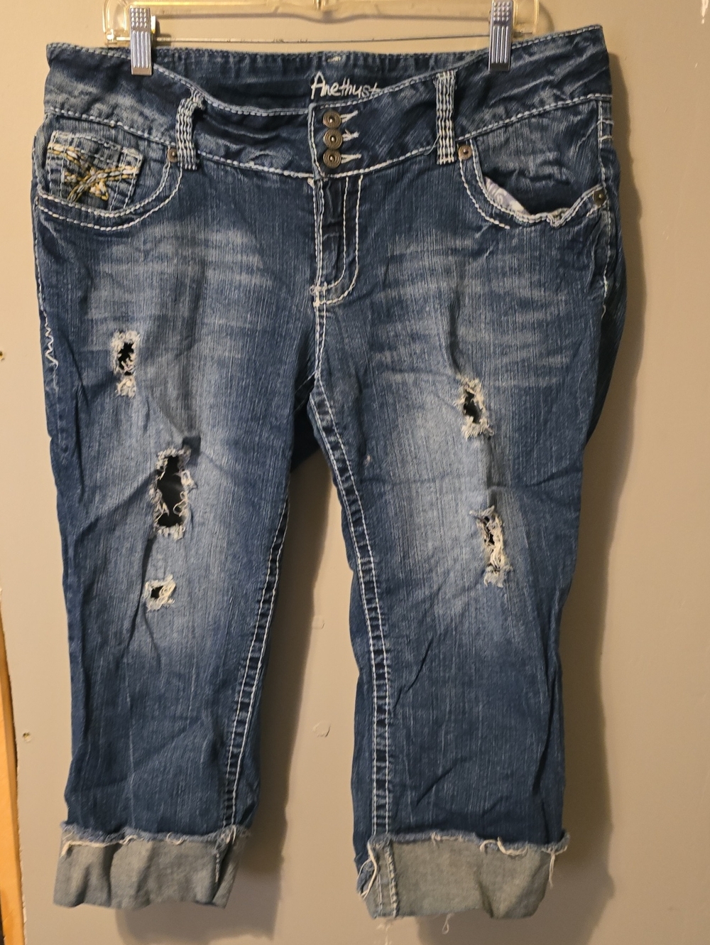 Amethyst Jeans Distressed Blue Cropped Ripped Jeans